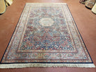 6x9 Turkish Royal Kirman Rug Highly Detailed Vintage Wool Carpet Dark Blue Light Blue Pink Floral Allover Pattern Finely Woven Nice - Jewel Rugs