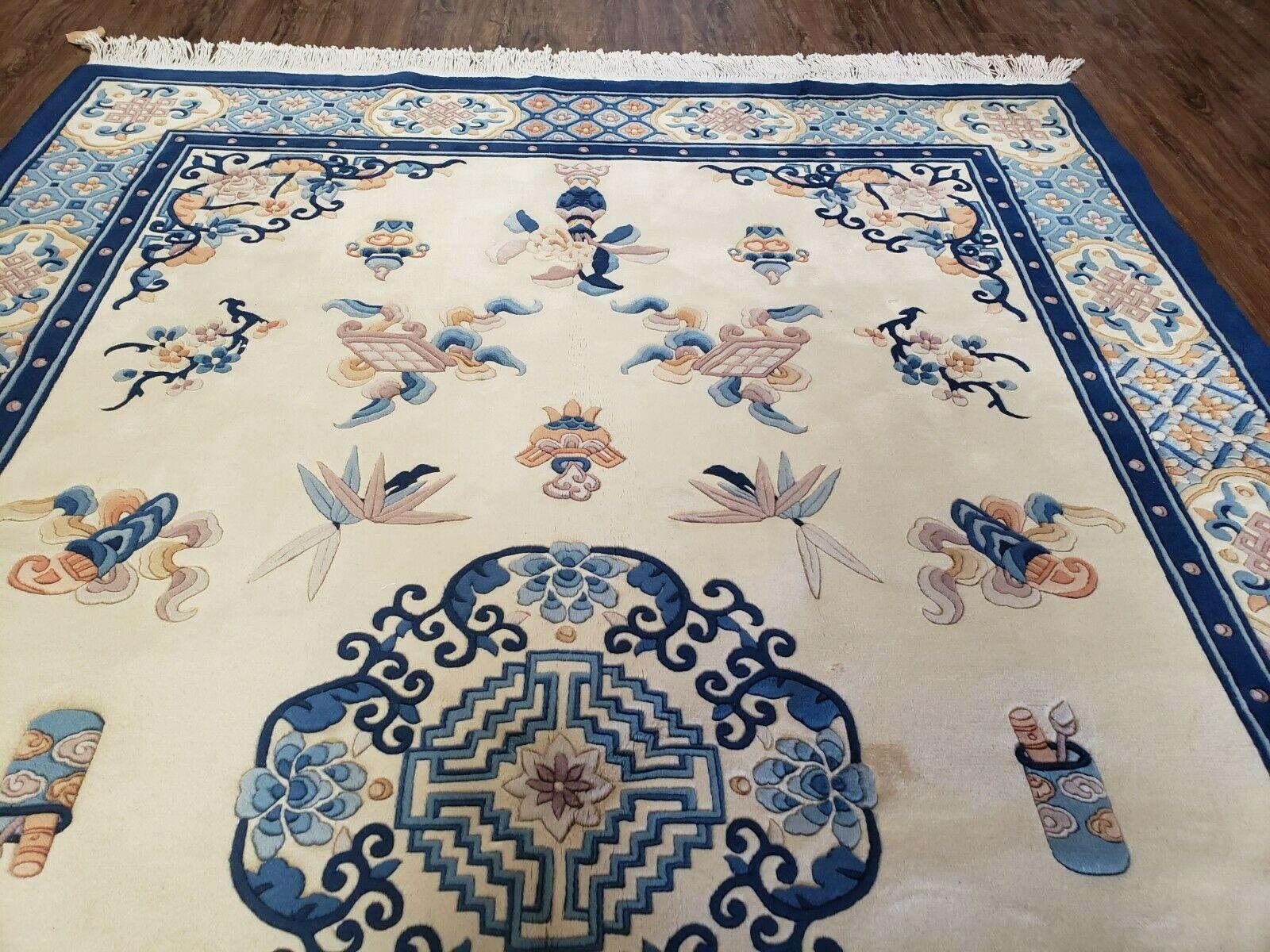 6' X 9' Vintage Hand Made CHINESE Art Deco 120 LINES Wool Rug Flowers Nice - Jewel Rugs