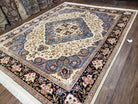 Chinese Oriental Rug 8x10, Room Sized Handmade Wool Area Rug, Cream and Blue Carpet for Living Room, Dining Room, Bedroom, Traditional Rug - Jewel Rugs