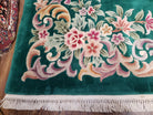 Green Chinese Aubusson Rug, Floral Design, Pile Rug, Room Sized Rug 9x12, Dining Room Living Room Bedroom Rug, European Design, Hand Tufted - Jewel Rugs