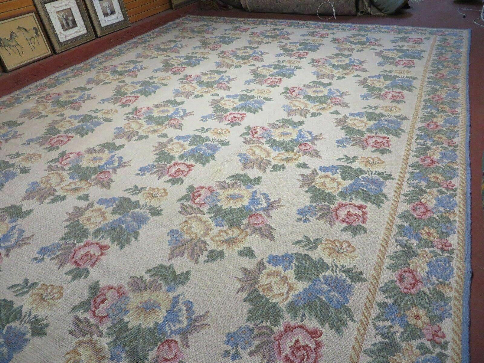 12' X 16' STARK USA Handmade Portuguese Flat weave Wool Beige and Light Blue Area Rug - Jewel Rugs