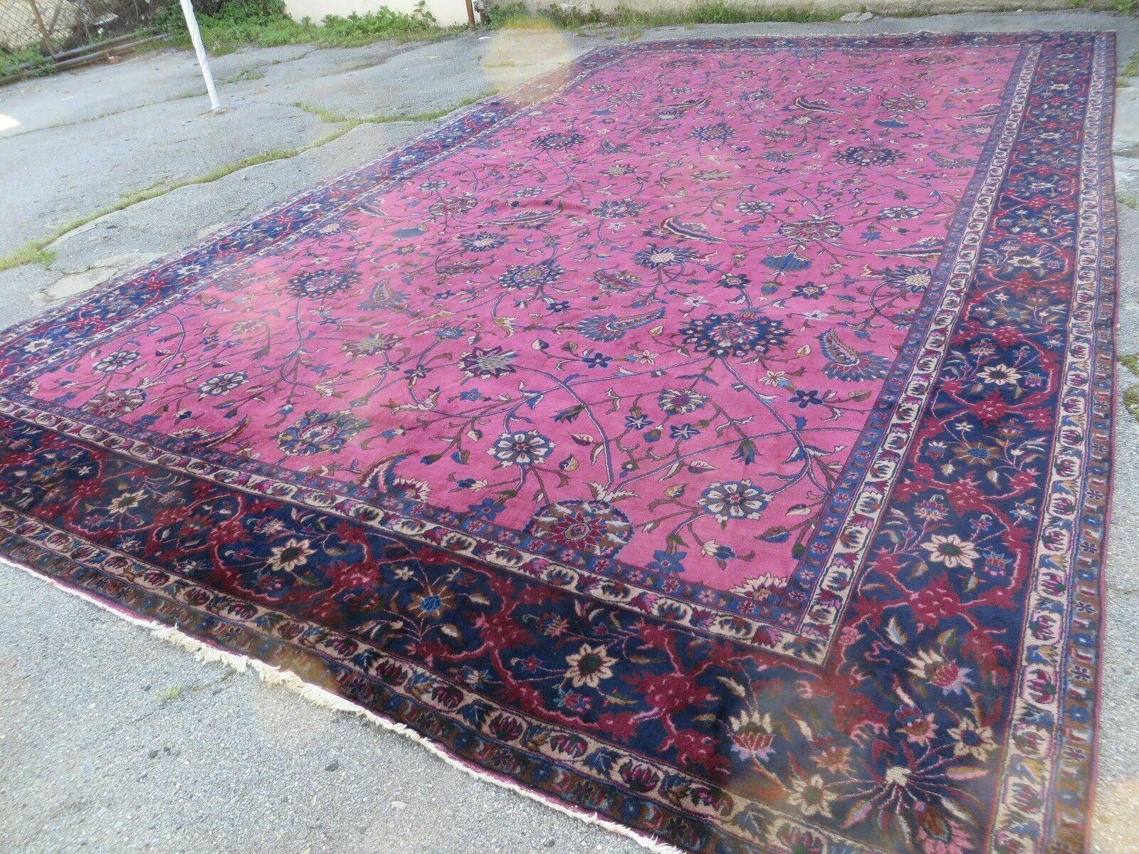 12' X 20' Antique Handmade India Wool Rug Fuchsia Purple Hand Knotted Nice - Jewel Rugs