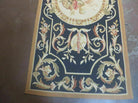 2' 7" X 14' Handmade French Garden Aubusson Needlepoint Rug Flat Weave Runner Black and Beige - Jewel Rugs