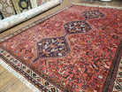 Semi Antique Persian Shiraz Rug, Red and Black, Hand-Knotted, Wool, 6'11" x 9'4" - Jewel Rugs