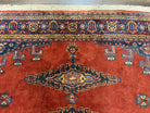 Square Persian Rug 7.7 x 7.3, Red and Blue Persian Wiss/Viss Hand Knotted Carpet, Antique Wool Oriental Tribal Rug, Boho Rug, Geometric Medallions - Jewel Rugs