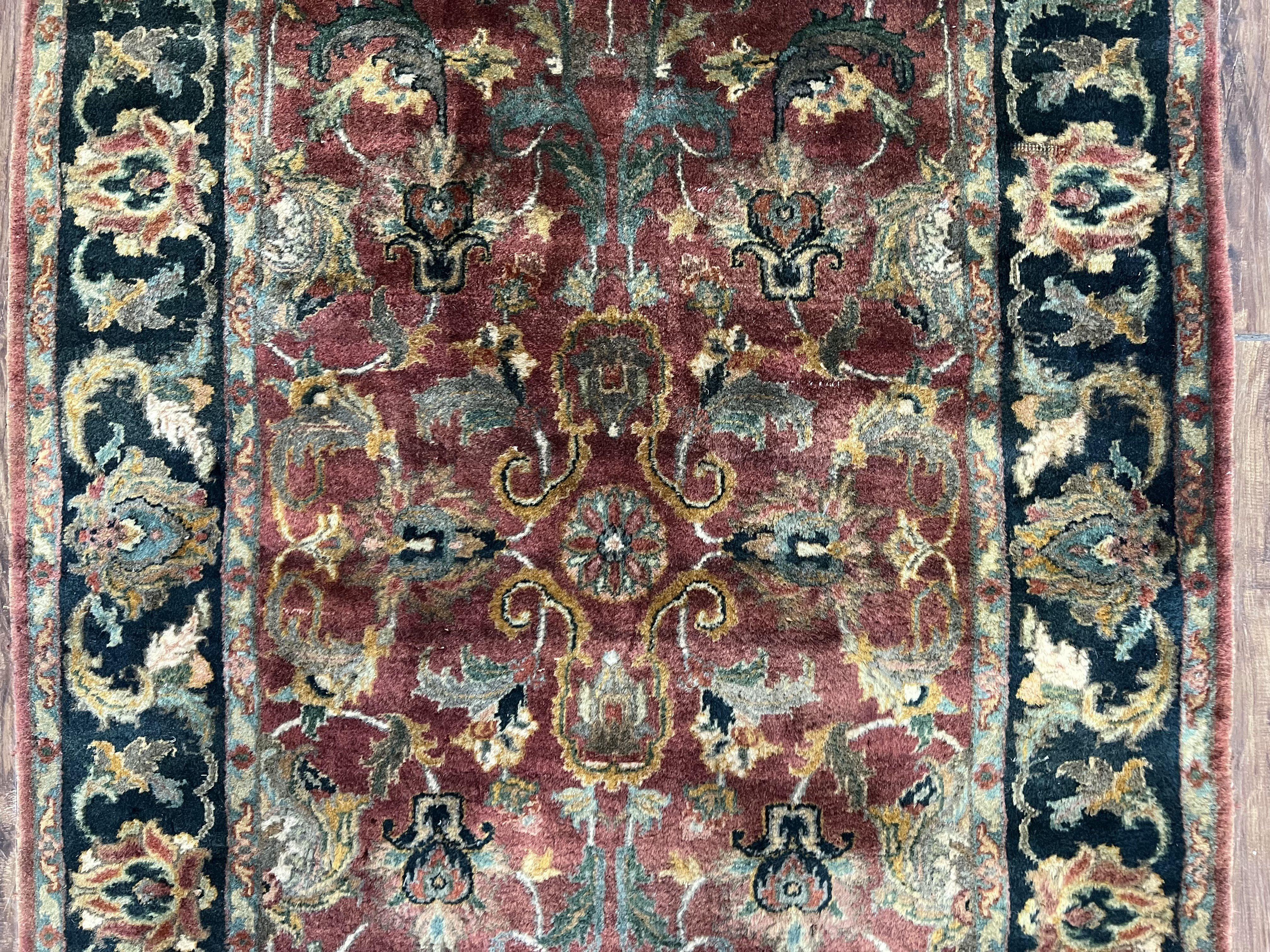 Small Indo Persian Rug 3x5 ft, Indian Mahal Carpet 3 x 5, Hand Knotted Vintage Rug, Teawash, Floral Rug, Oriental Area Rug, Maroon Rug, Wool - Jewel Rugs