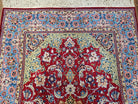 Semi Antique Persian Isfahan Rug, Kork Wool on Silk Foundation, Red & Blue, Top Quality, 3'6" x 5' 6" - Jewel Rugs