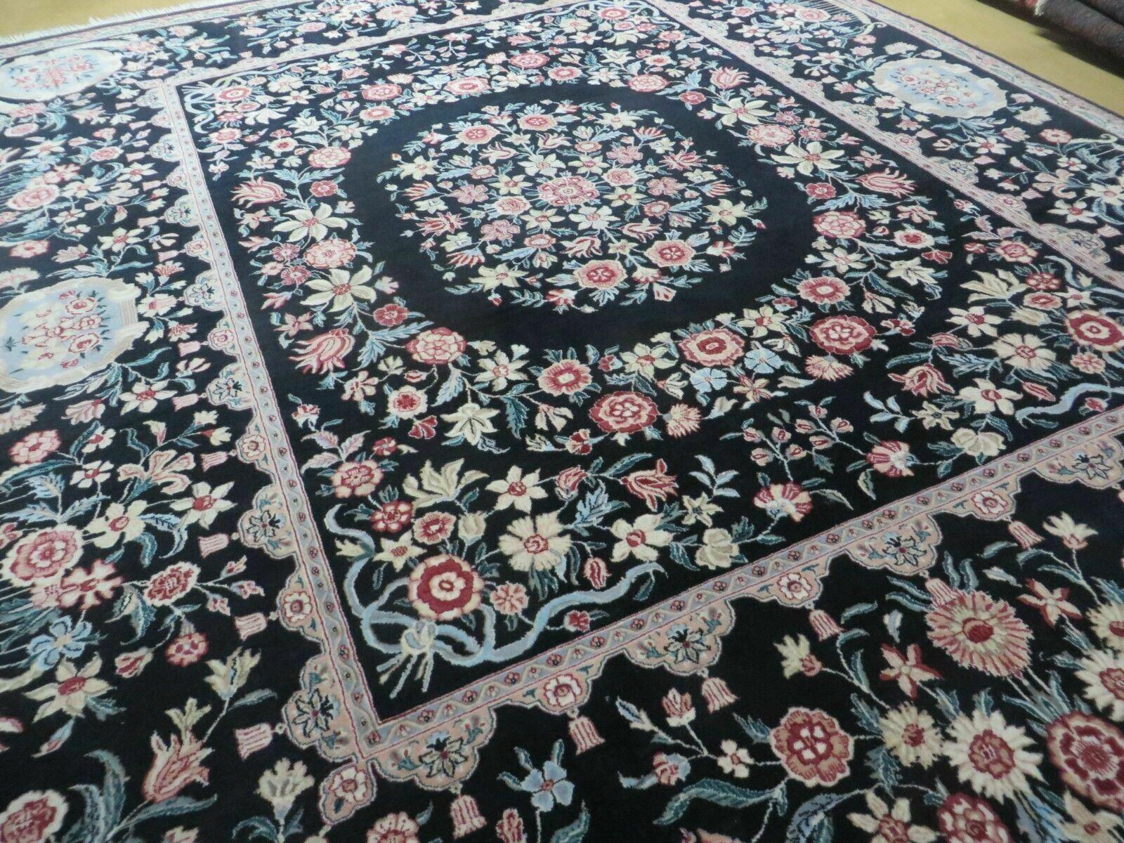 8' X10' Handmade Chinese Floral Oriental Wool Rug Carpet Flower Bouquet Black - Jewel Rugs