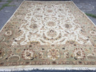 Vintage Indo Mahal Area Rug 10x14, Cream & Laurel Green Hand-Knotted Wool Carpet, Sultanabad Design Rug, 10 x 14 Indian Oriental Rug - Jewel Rugs