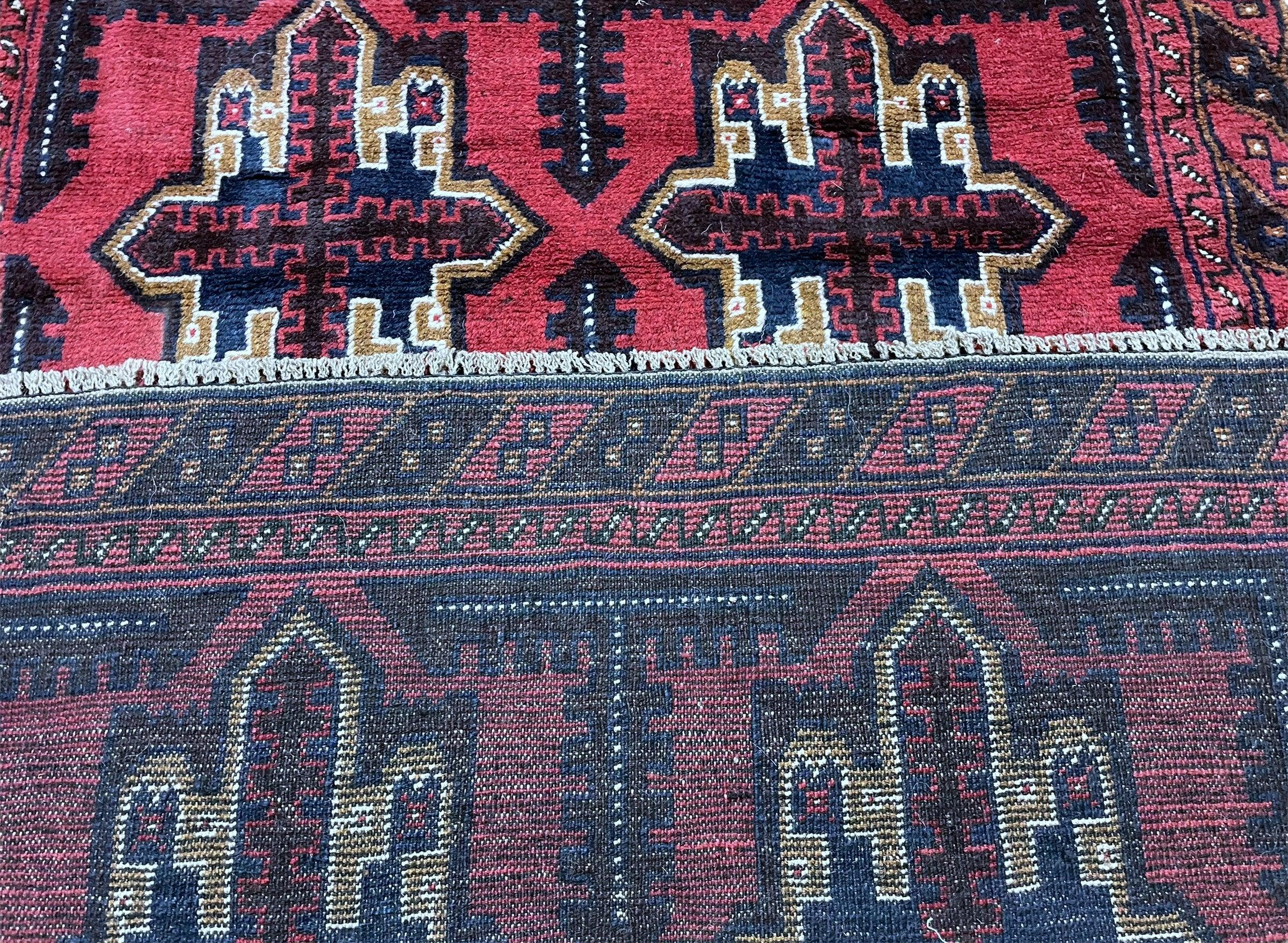 3X5 Vintage Handmade Tribal Wool Rug Balouchi Rug Afghan Rug Red Beige Blue Nice - Jewel Rugs