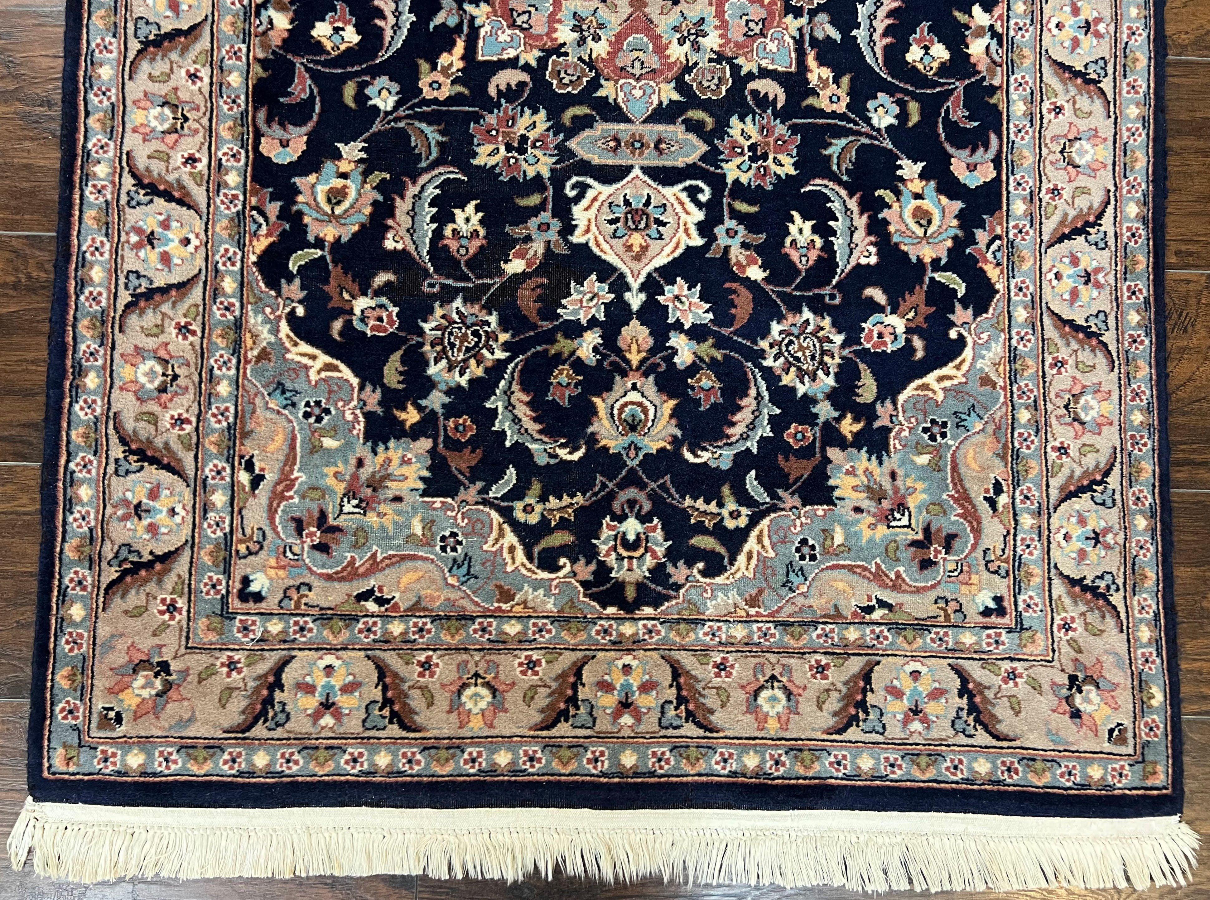 Pak Persian Rug 3x5, Floral Medallion Oriental Carpet 3 x 5 ft, Pakistani Rug, Navy Blue Light Gray, Hand-Knotted Wool Traditional Area Rug - Jewel Rugs