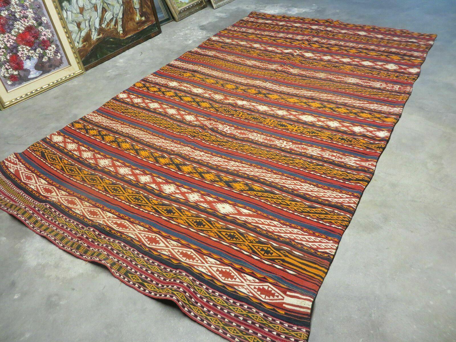 6' X 10' Antique 1930 Turkish Jajim Kilim Handmade Flat Weave Wool Rug Veg Dye - Jewel Rugs