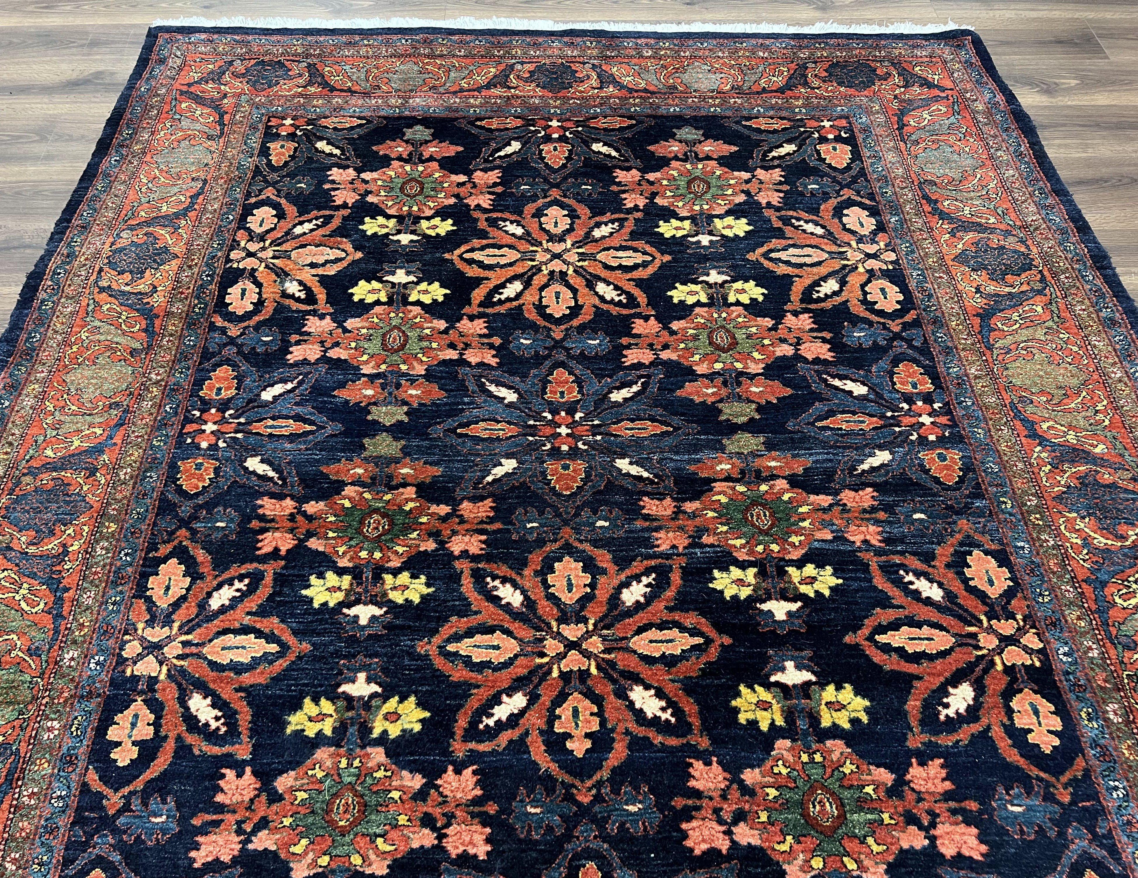 Wonderful Persian Rug 7x10, Navy Blue and Red, Allover Floral Pattern, Bidjar Carpet, Authentic Oriental Rug 7 x 10, Wool Hand Knotted Rug - Jewel Rugs