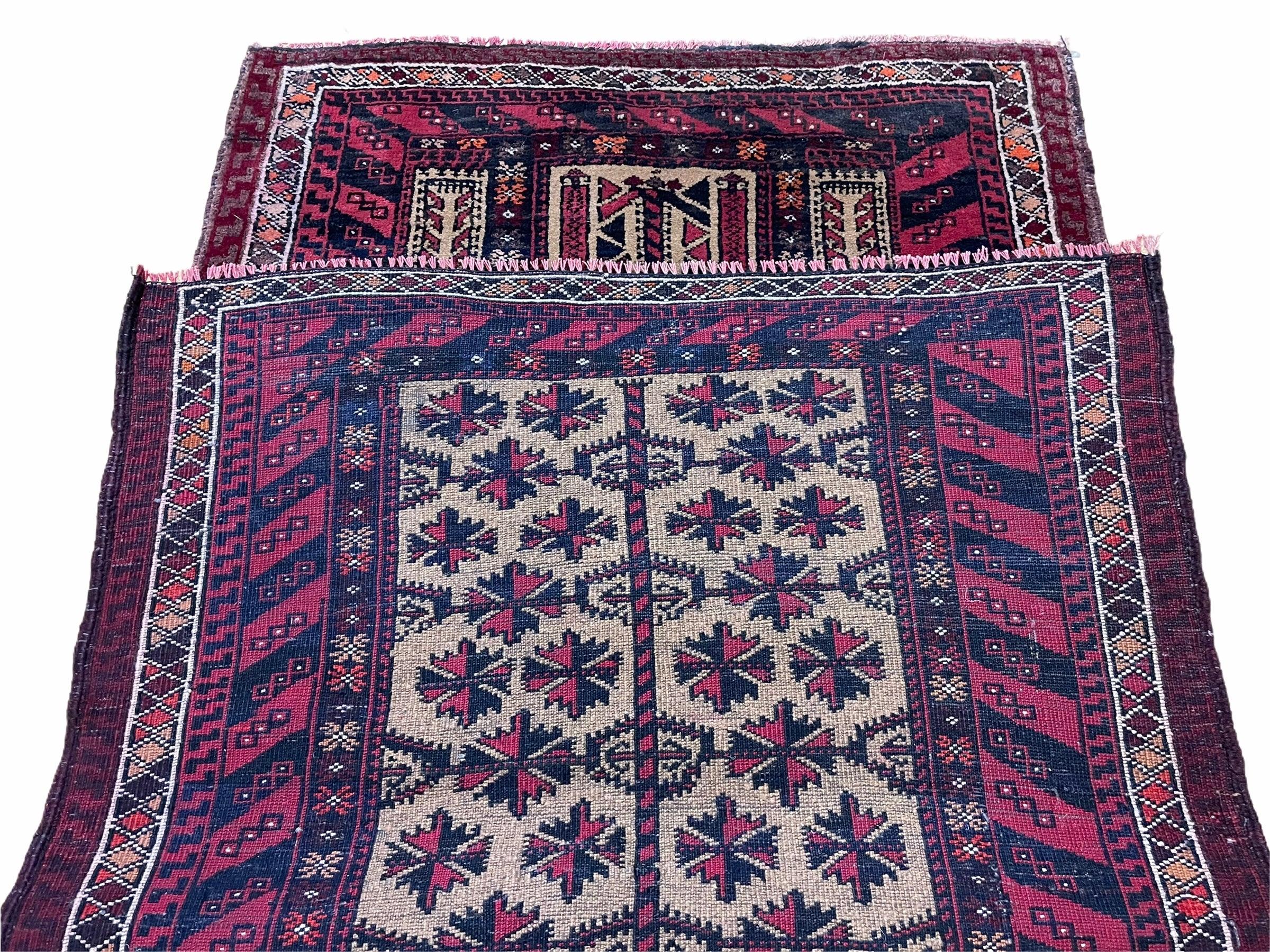 2' 6" X 4' 4" Vintage Handmade Tribal Wool Rug Balouchi Afghan Rug Red 3x5 - Jewel Rugs