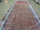 Persian Runner Rug 3.7 x 11, Persian Seraband Saraband Rug, Mir Pattern, Repeated Paisley Boteh, Red Beige and Blue, Hand Knotted Vintage Antique Wool Oriental Runner 11ft - Jewel Rugs