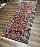 Vintage Indo Persian Runner Rug 4x10, Wool Hand-Knotted Oriental Carpet, Red Dark Blue Indian Rug, Allover Floral, Hallway Rug, Traditional - Jewel Rugs