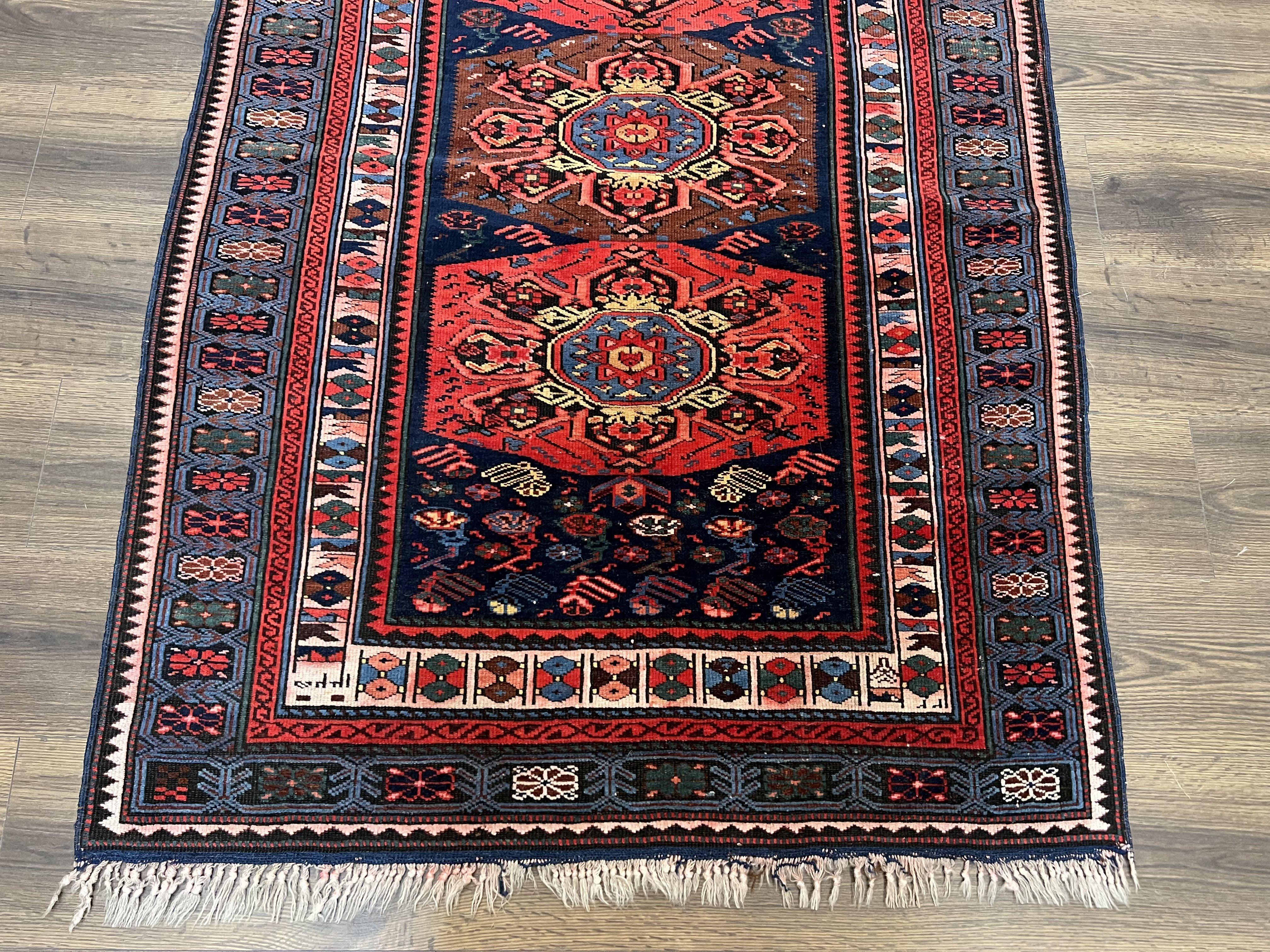 Antique Caucasian Seychour Rug 3.7 x 5.5, Collectible Oriental Carpet, Navy Blue and Red, Fine Kuba Rug, Vintage Rug, Wool Hand Knotted Rug - Jewel Rugs