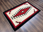 Antique Navajo Rug 4x6, Wool Handwoven Flatweave Collectible Navajo Territory Blanket, Tribal Carpet, Diamond Medallion, Ivory Red Black - Jewel Rugs