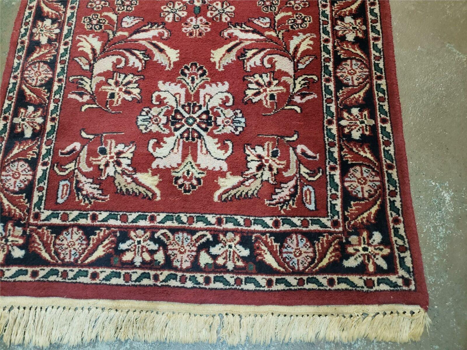 2' 6" X 10' Vintage Oriental Indian Floral Handmade Wool Runner Rug Red Nice - Jewel Rugs