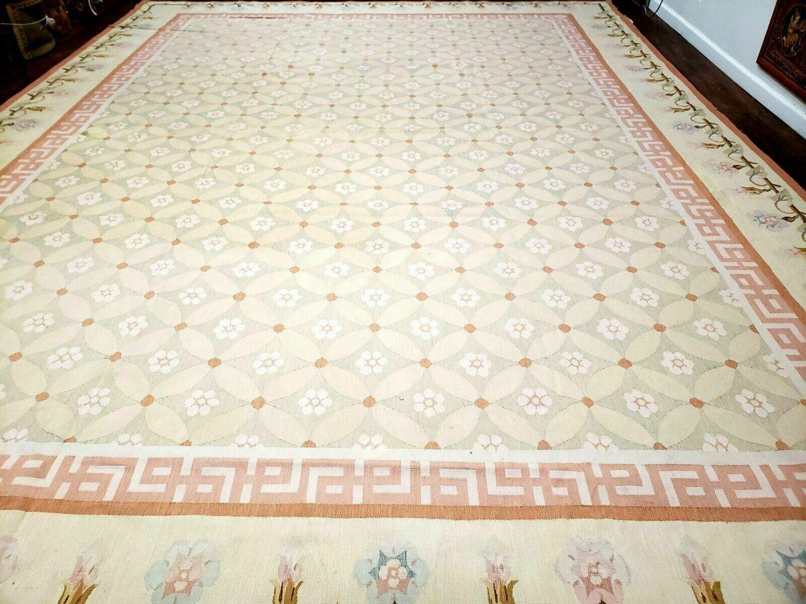 11' X 15' Magnificent Handmade Wool Rug Aubusson Weave Savonnerie Flat Pile - Jewel Rugs