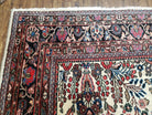 Semi Antique Persian Hamadan Dargazin Rug, Ivory Red Midnight Blue, Hand-Knotted, Wool, Allover Floral, 8'9" x 11' 9" - Jewel Rugs