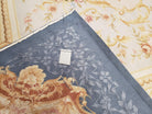 Vintage Aubusson Savonnerie Rug 9x12, Blue Flatweave Chinese Aubusson Rug 9 x 12, Elegant French European Style Blue & Light Blue Ivory Wool - Jewel Rugs