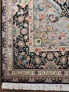 Wonderful Sino Persian Rug 10x14, Wool on Silk Foundation, Very Fine Floral Medallion Oriental Carpet, Dark Green Salmon Pink Light, Wow - Jewel Rugs