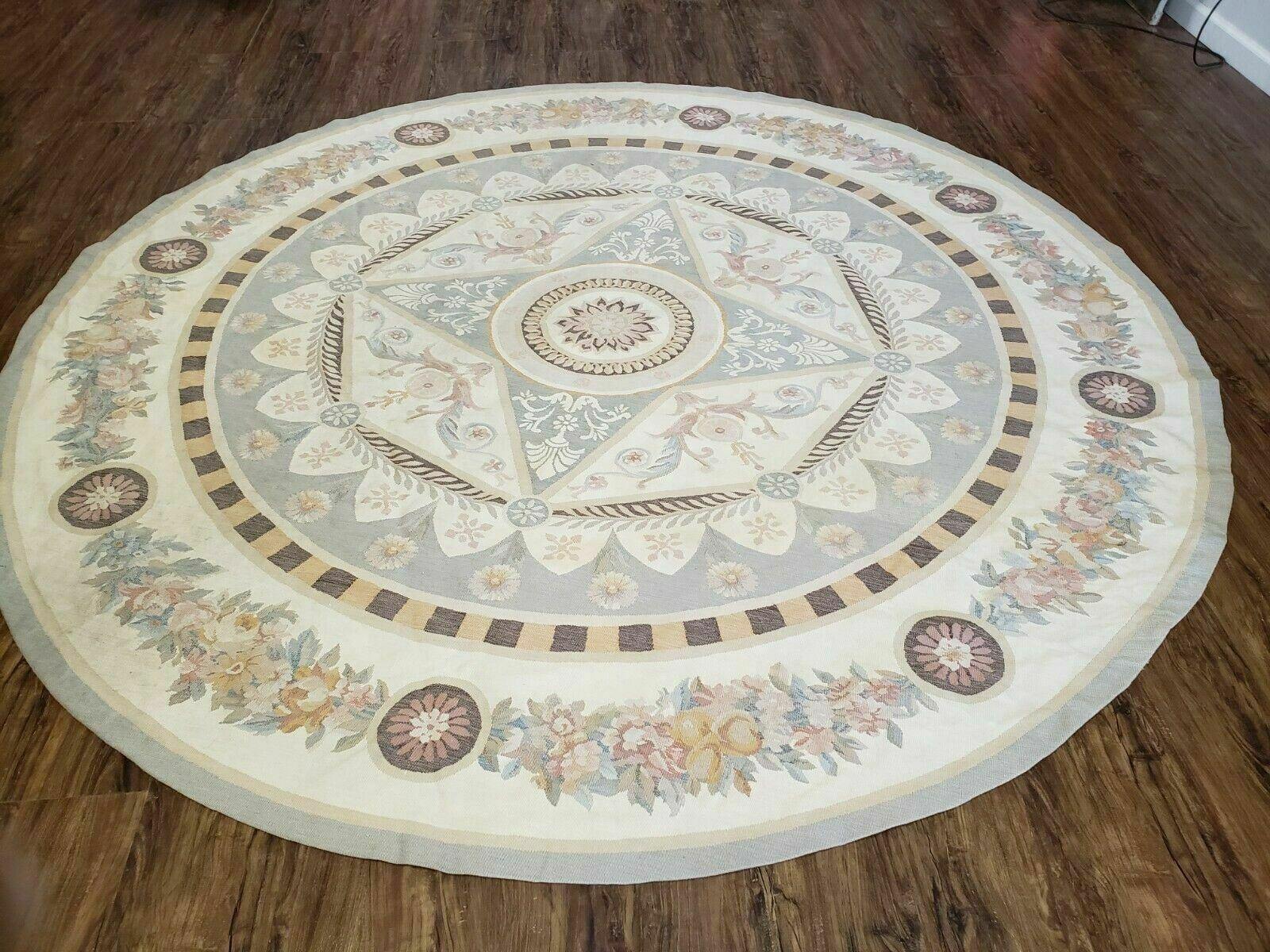 8' X 8' One Of A Kind Handmade French Aubusson Weave Savonnerie Wool Rug Round - Jewel Rugs