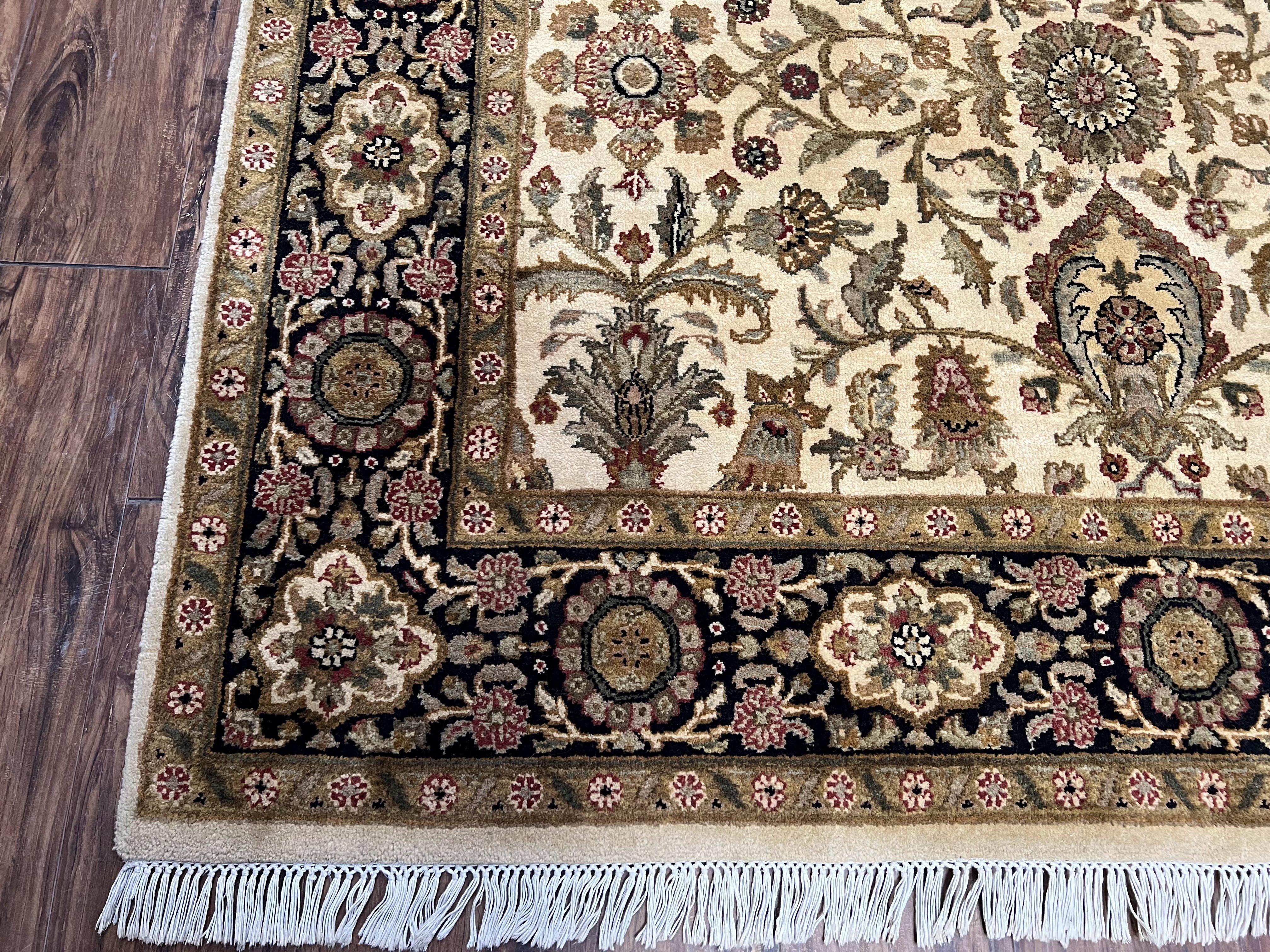 Indo Mahal Rug 6x9, Indian Floral Carpet 6 x 9, Beige and Black, Allover Design, Living Room Rug, Bedroom Rug, Traditional Rug, Vintage Rug - Jewel Rugs