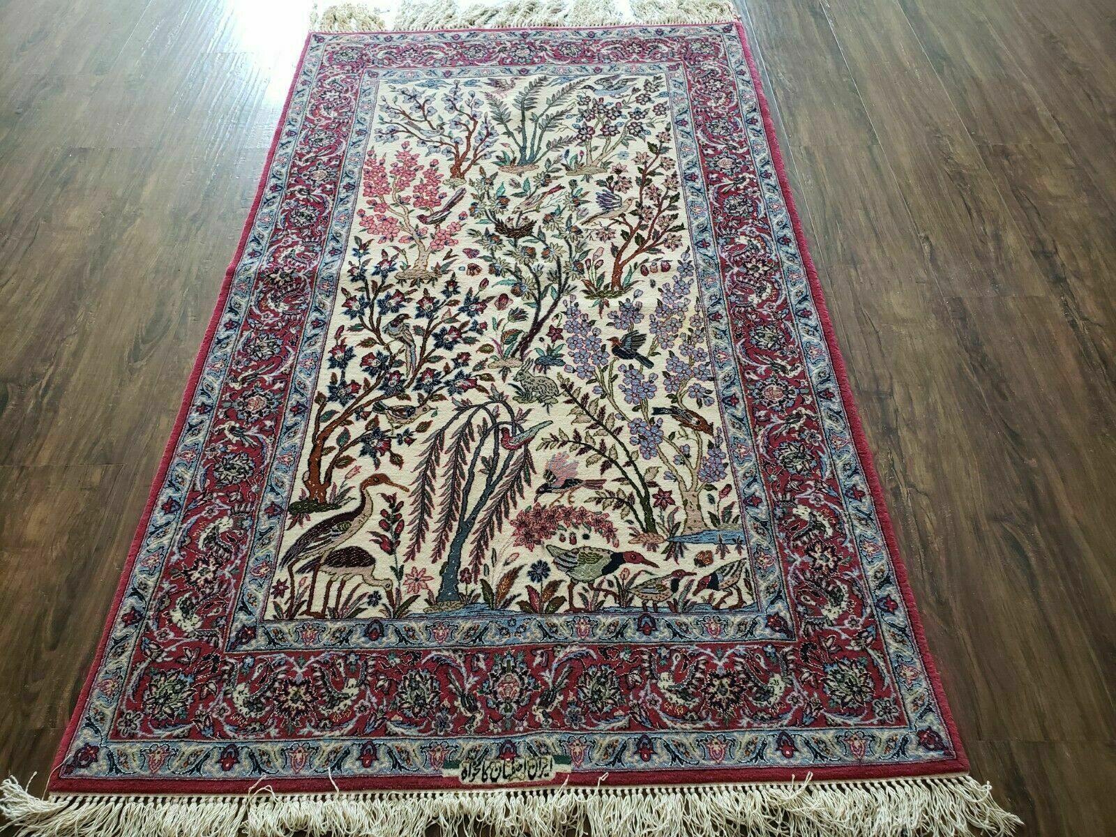 3' 6" x 5'10" Handmade Floral Wool Silk Rug Tree Of Life Signed Beauty - Jewel Rugs