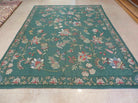 7' X 10' Vintage Handmade Indian Embroidery Hand Stitched Green Rug Wool - Jewel Rugs