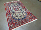 3' X 5' Vintage Handmade Authentic Oriental Floral Medallion Fine Wool Rug Beige Red and Blue Top Quality Veg Dyes - Jewel Rugs