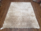 Ivory Shag Rug 5x7 - 6x7, Medium Flokati Carpet 5'7" x 7'2", Shaggy Solid Soft Plush Pile Bedroom Entryway Rug, Modern Contemporary Area Rug - Jewel Rugs