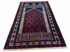 3x5 Vintage Handmade Tribal Wool Rug Balouchi Prayer Rug Afghan Rug Red Blue Wow - Jewel Rugs