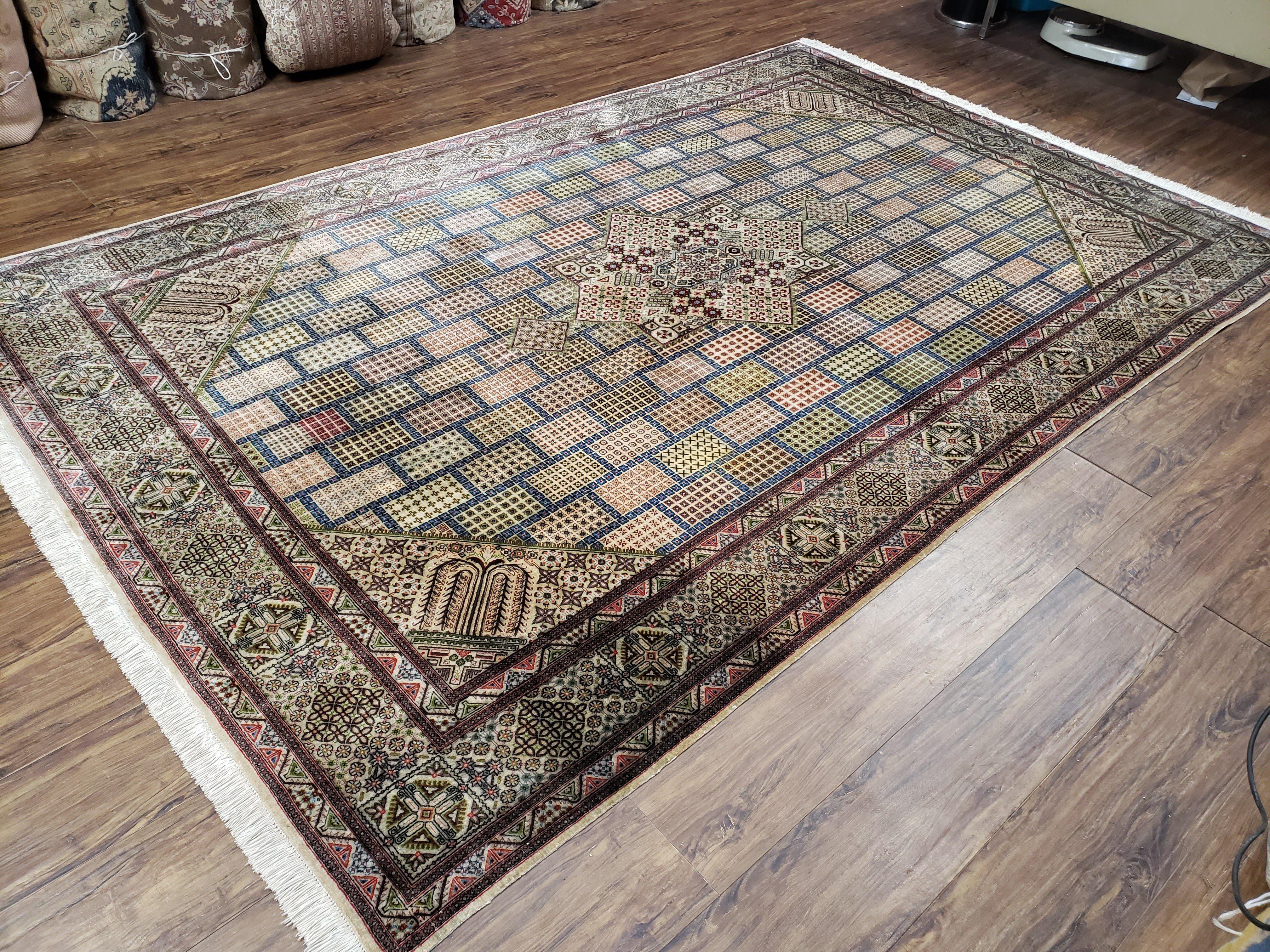 Top Quality Silk Rug 6.4 x 9.9 ft, Very Fine Silk Carpet, Hand-Knotted, Panel Design, Cedar Trees, Highly Detailed Handmade Vintage Silk Rug - Jewel Rugs