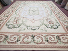 Elegant Aubusson Rug 10 x 14, Cream and Ivory Simple Aubusson Floral Carpet, Hand-Woven, European, New Aubusson Rug, Wool Area Rug, Violins - Jewel Rugs