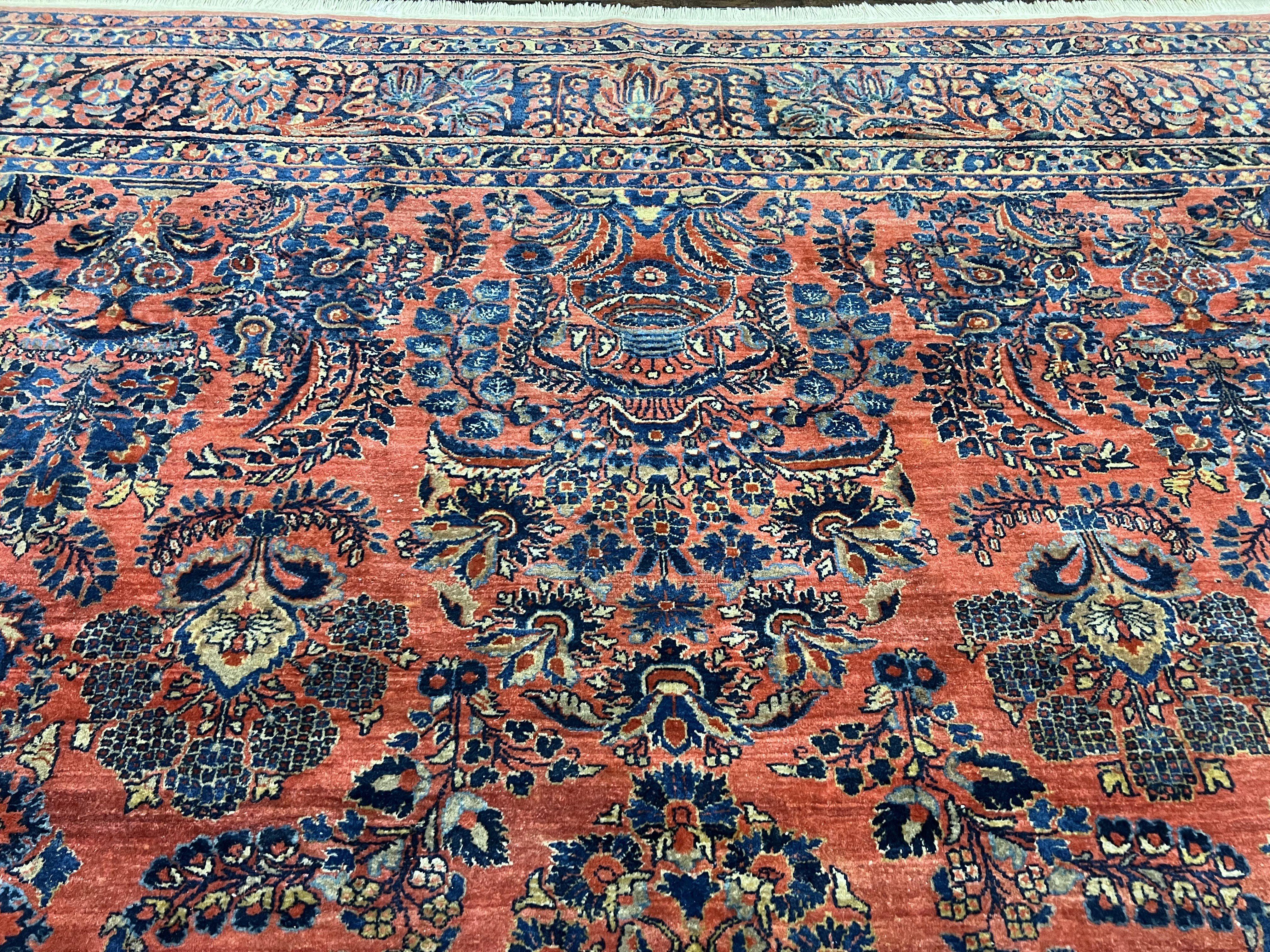 1920s Antique Persian Rug 9x12, Red Blue Hand Knotted, Allover Floral Pattern, High Quality, Room Sized Oriental Carpet, Wool, Collectible - Jewel Rugs