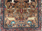 Unique Afghan Silk Rug 4x6, Hunting Pattern Animal Motifs, Light Brown and Cream, Persian Handwritten Poetry, Fine 1940s Oriental Carpet Wow - Jewel Rugs