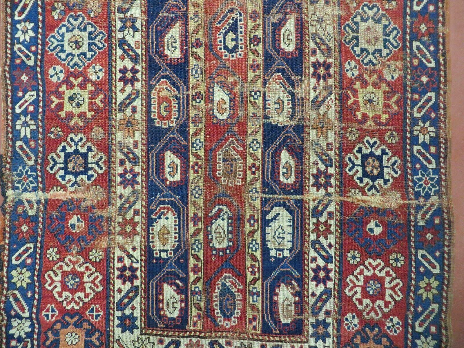 4' X 9' Antique 1880s Handmade Caucasian Shirvan Kazak Wool Rug Repairman Dream - Jewel Rugs