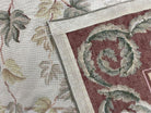 Traditional Aubusson Needlepoint Rug 9 x 12, Flowers, Flatweave Carpet, Hand-Knotted, Brand New, Cream Color, Green, Maroon Red, Wool - Jewel Rugs