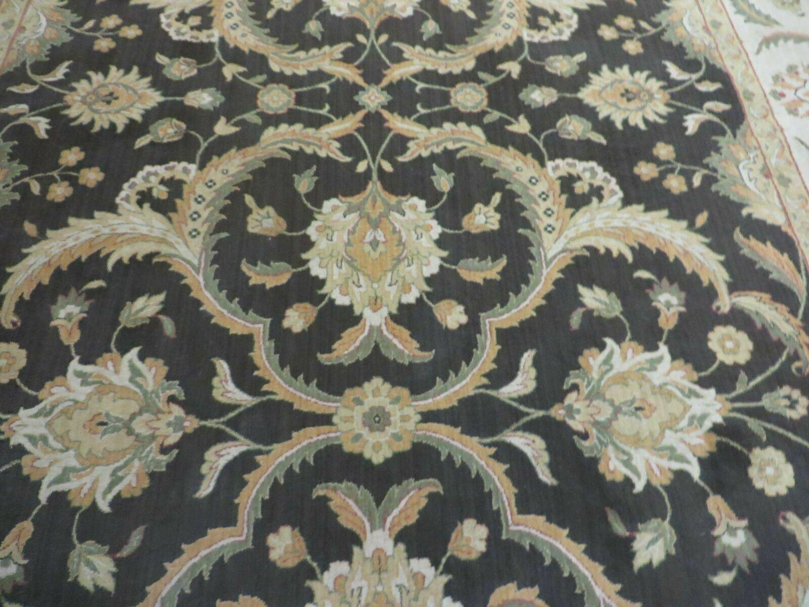 7' X 10' Vintage Machine Made Floral Oriental Wool Rug Black Nice - Jewel Rugs