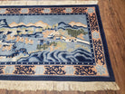 Vintage Chinese Pictorial Rug 2'4" x 4' 7", Chinese Village, Wool Hand-Knotted Blue & Teal Fine Carpet, Tapestry Rug, Woven Wall Art - Jewel Rugs