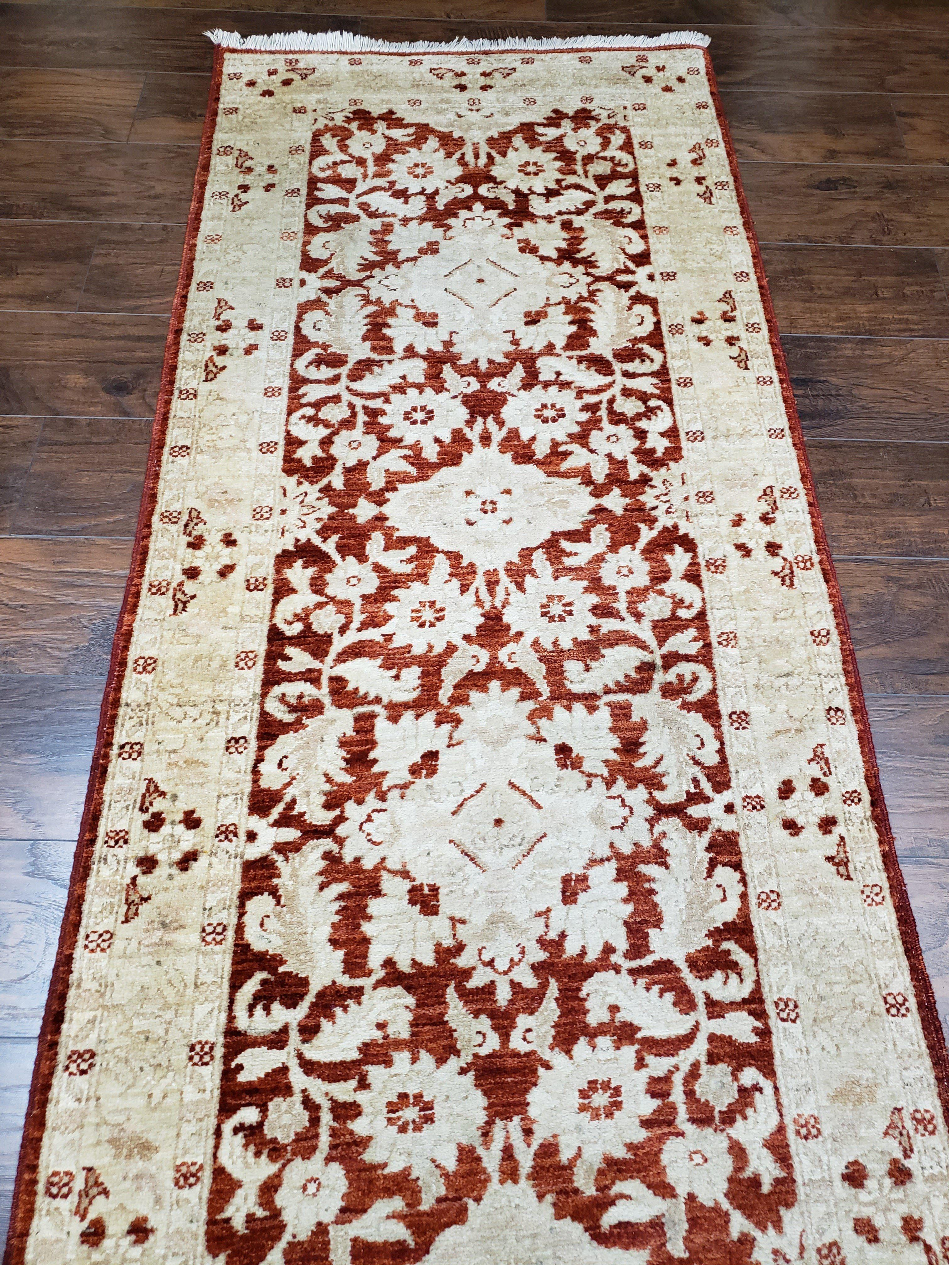 21 ft Runner Rug Long Hallway Runner, 3 x 21 Corridor Rug, Peshawar Pak Persian Chobi Agra Rug, Maroon and Beige Large Flowers Wool Handmade - Jewel Rugs