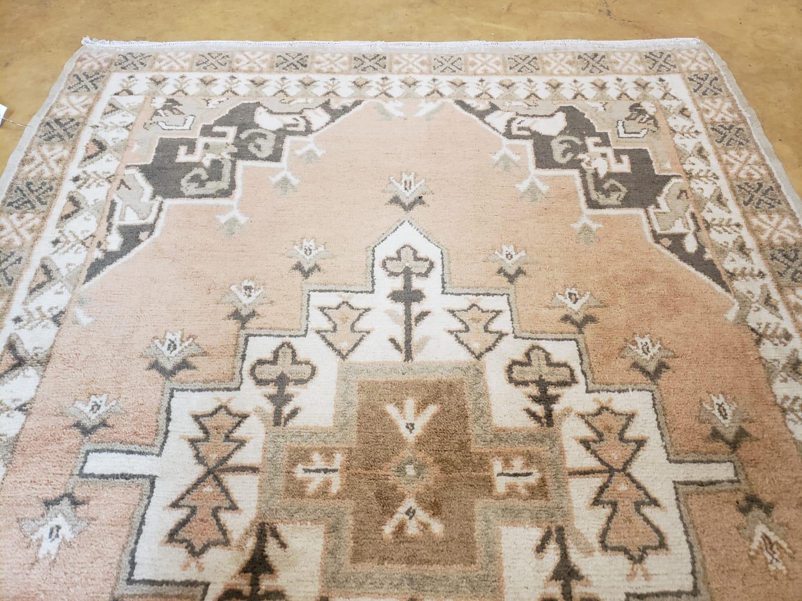 Antique Moroccan Rug 5x7 Tribal Carpet, Hand-Knotted Soft Wool Pile, 5 x 7 Area Rug, Berber Rug, Geometric Open Field Medallion, Pink Ivory - Jewel Rugs