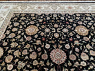 8' 5" X 11' 6" Vintage Handmade Oriental Floral Wool Rug Silk Accent Black Nice - Jewel Rugs