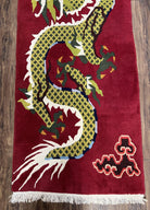 Vintage Chinese Dragon Rug 3 x 6.8, Handmade Hand Knotted Red Chinese Carpet with Gold Dragon, Art Deco Peking Soft Chinese Rug Runner - Jewel Rugs