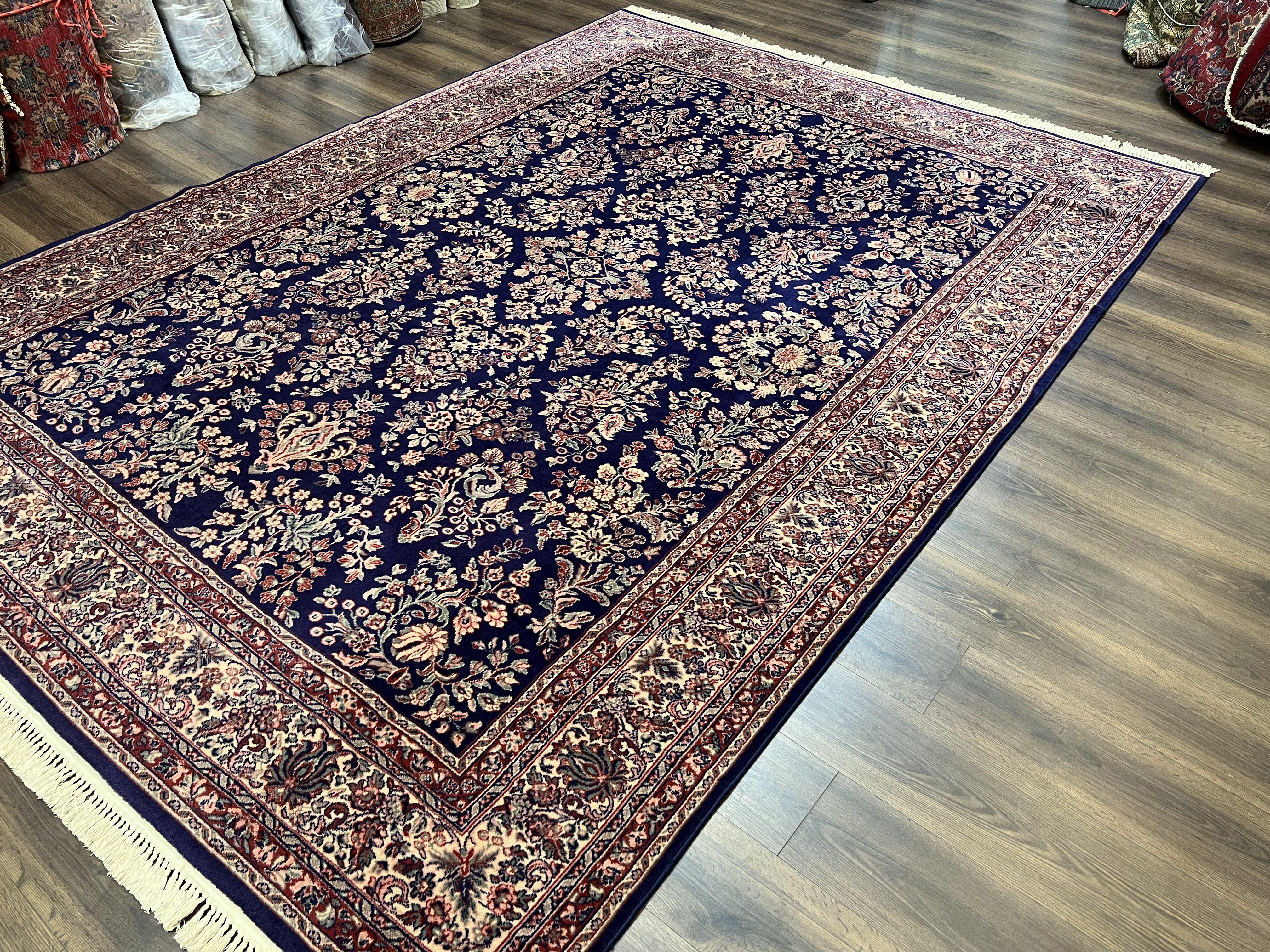 Karastan Kara Mar Rug 8.2 x 11.6, Navy Sarouk, Belgium Power Loomed Persian Design Carpet, 100% Worsted Wool Pile, Vintage Karastan 300-1006 - Jewel Rugs