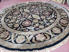 10ft Round Hand-Knotted Wool Rug, Large Round Oriental Carpet, 10x10 Indo-Mahal Rug, Traditional Design, Black & Beige Round Rug, Indian Rug - Jewel Rugs