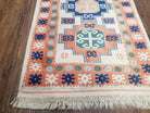 1960s Vintage Turkish Kazak Area Rug 3x5, Wool Hand-Knotted Ivory & Peach Tribal Style Carpet, 3 x 5 Soft Pile Living Room Carpet, Boho Rug - Jewel Rugs