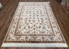 Vintage Pak Persian Area Rug 4x6 - 5x7, Wool w/ Silk Highlights Hand-Knotted, Ivory Allover Floral Pakistani Carpet, Foyer Room Entryway Rug - Jewel Rugs